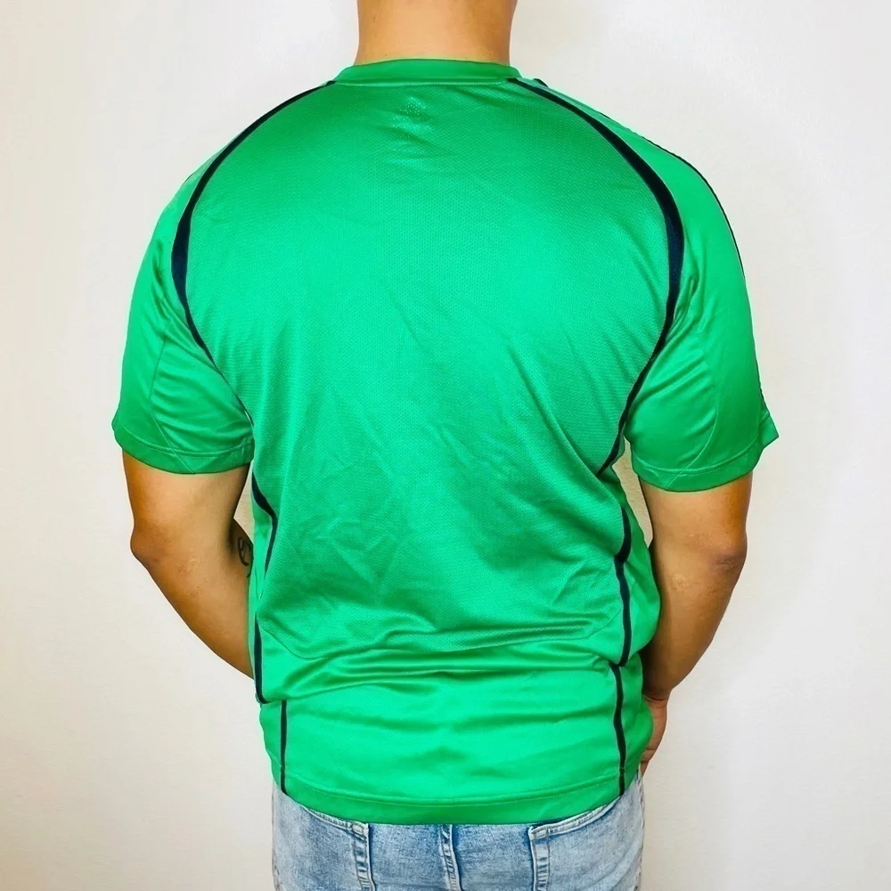 Adidas Men’s Green Short Sleeve Crewneck Striped Activewear Athletic Shirt Sz L
